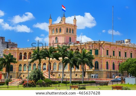 Presidential Palace in Asuncion, Paraguay. It serves as a workplace for the President and the government of Paraguay. Royalty-Free Stock Photo #465637628
