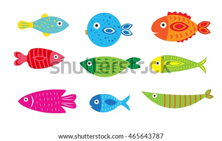 Cartoon baby fish set, vector illustration of a fish