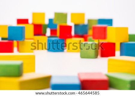 Defocused Color Toy Blocks Background, De Focused Multicolor Cubs