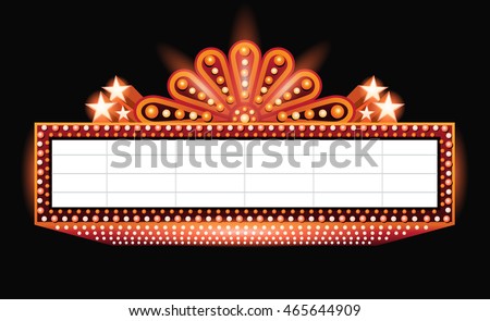 Brightly theater glowing orange retro cinema neon sign Royalty-Free Stock Photo #465644909