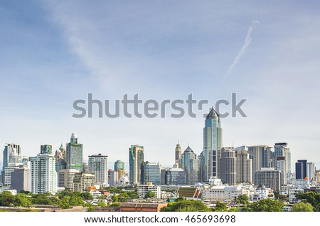 Landscape view of  business building with blue sky , Business zone of Bangkok city -Thailand