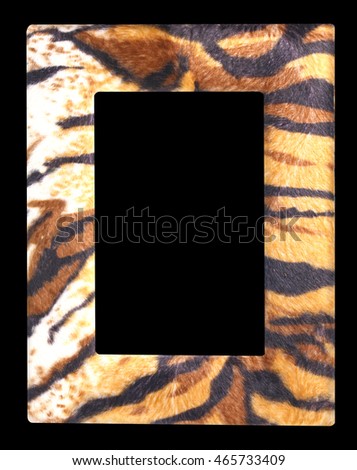 Wildlife fur tiger photo frame isolated on black background