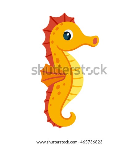 Cute cartoon orange seahorse. Isolated vector illustration.