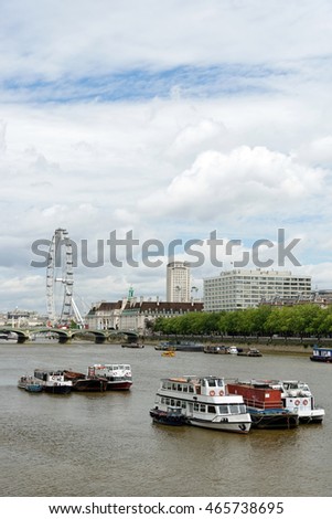 Panoramic view over the river Thames in London, England.