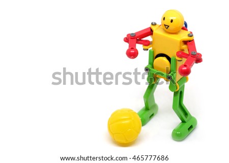 Toy Robot Are playing football, sport concept.