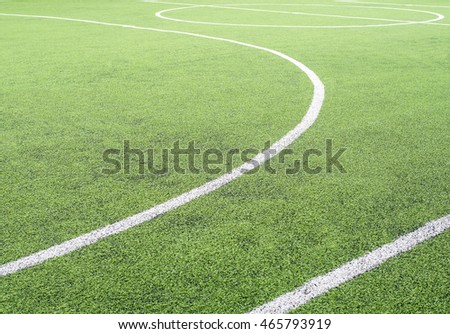 Soccer field, center and sideline, made from synthetic lawn,selective focus