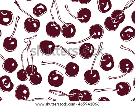 Hand drawn seamless vector pattern. Illustration with cherry.