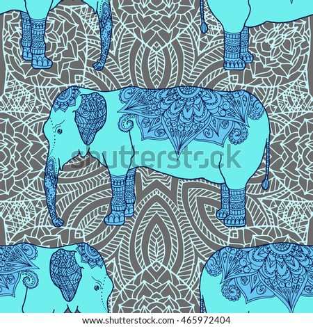 Cute pattern with elephant. Frame of animal made in vector. Elephant Illustration for design, pattern, textiles. Hand drawn map with elephant. 