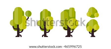 Illustration of a tree in flat style. Green leaf. Tree icon isolated on white background. Tree and bush set