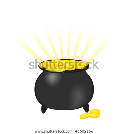 Pot with gold coins. Vector.
