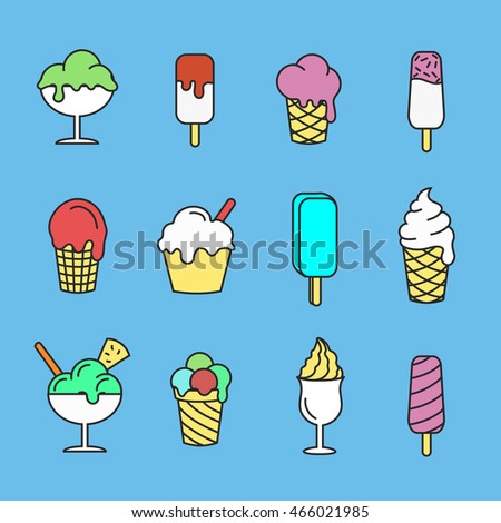 Ice cream set of simple linear icons or logo