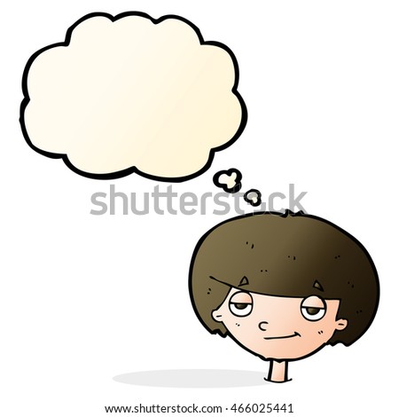 cartoon smug looking boy with thought bubble