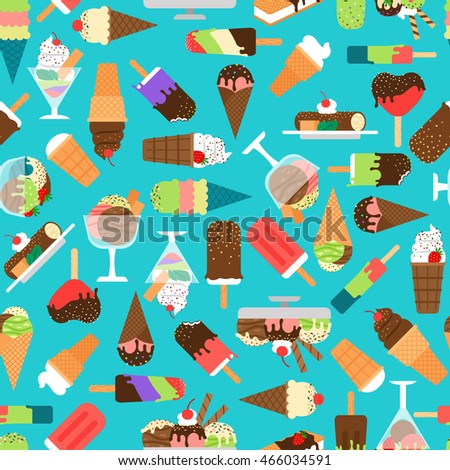 Birthday background. Ice cream and sweets vector blue seamless pattern
