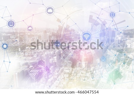 smart city and wireless communication network, IoT(Internet of Things), CPS(Cyber-Physical Systems), ICT(Information Communication Technology), abstract image visual