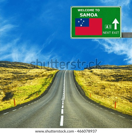 Samoa road sign against clear blue sky