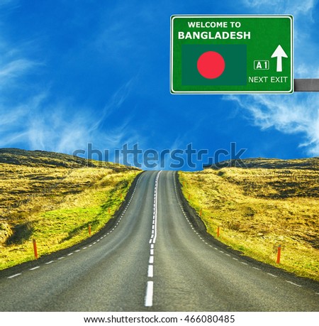 Bangladesh road sign against clear blue sky