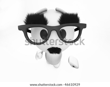 a cute little 3D guy "happyman" is wearing fake mustache (3D happyman isolated series)