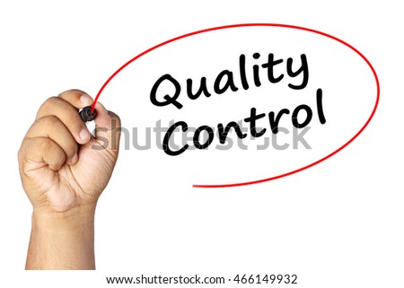 Man Hand writing quality control with marker on virtual screen