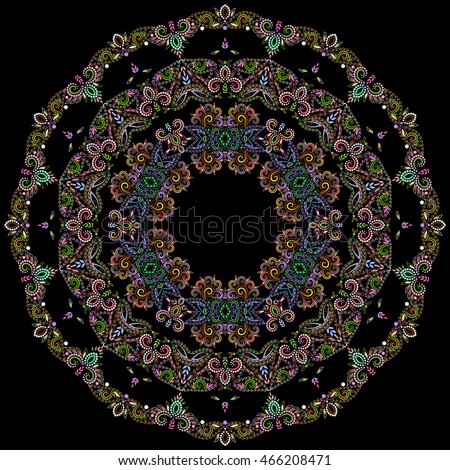 Mandala design, ornamental colorful bohemian round pattern with decorative elements. Vector print.