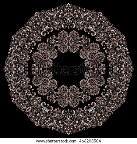 Mandala design, ornamental colorful bohemian round pattern with decorative elements. Vector print.