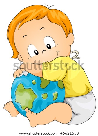 Baby hugging Globe - Vector