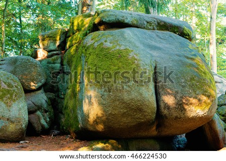 famous touristic place in nature, interesting rock formation with name Devil Ass in reservation Czech Canada, Czech Republic
