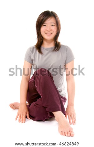 Excise of yoga of sport woman on white background.