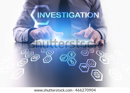 Businessman using tablet pc and selecting "Investigation".