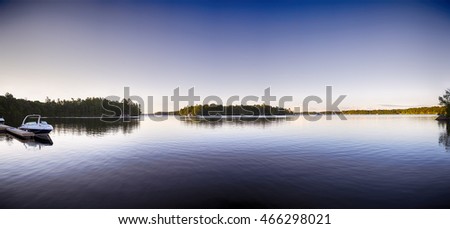 Lake Rousseau Muskoka Ontario panorama Royalty-Free Stock Photo #466298021
