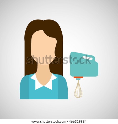 domestic girl with blender icon, vector illustration