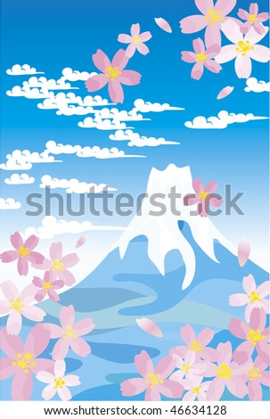 Blue Mt.Fuji and cherry blossoms