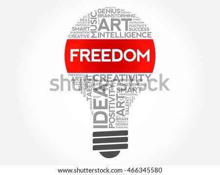 Freedom bulb word cloud collage, concept background