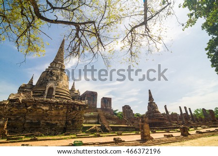 Wat Prasrisanphet, Ayuthaya history park blue sky, Thailand