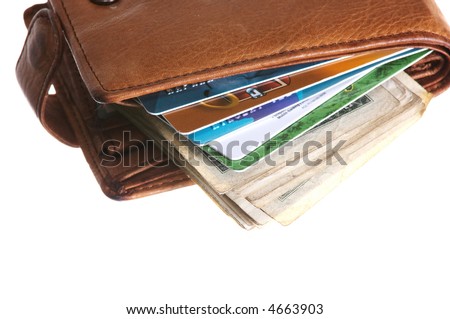 Purse with credit card on white background