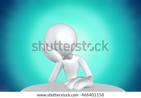 Character At Table 3D Illustration