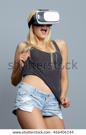 Woman wearing of VR goggles