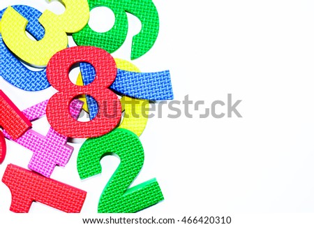 The most beautiful of colorful numbers learning set for kids in concept back to school isolated on white background,Focus on number 8 with copy space