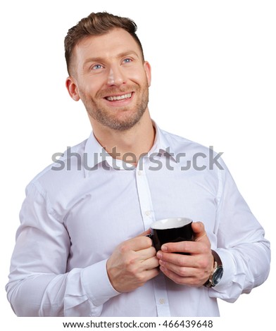 Handsome Smiling Businessman Holding  Cup 