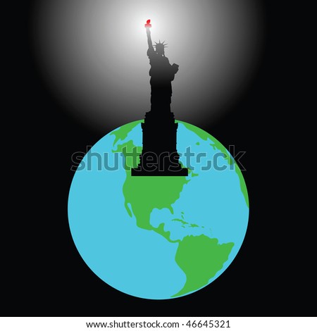 The statue shines by a torch all planet