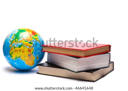 Globe and books isolated on white Royalty-Free Stock Photo #46645648