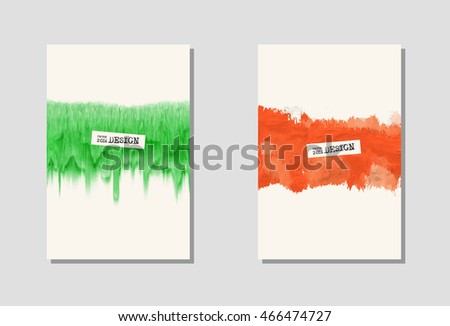 Vector color paint poster templates. Hand drawn Watercolor stain backgrounds set. Ink Abstract background for card, brochure, banner, web design.