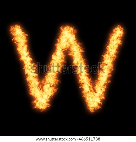 Lower case letter w with fire on black background- Helvetica font based
