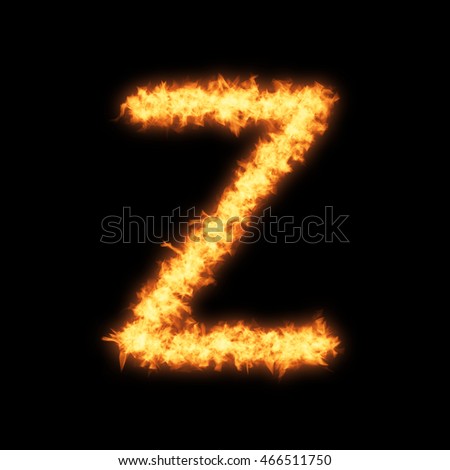 Lower case letter z with fire on black background- Helvetica font based