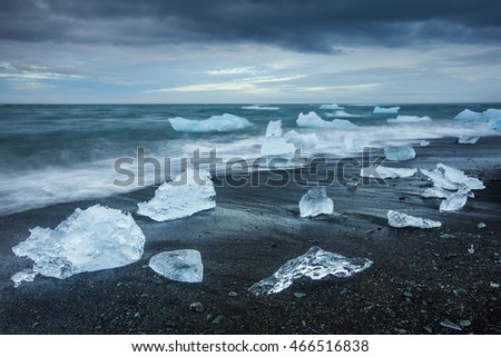 icebergs like tears of diamond on the volcano beach in Iceland