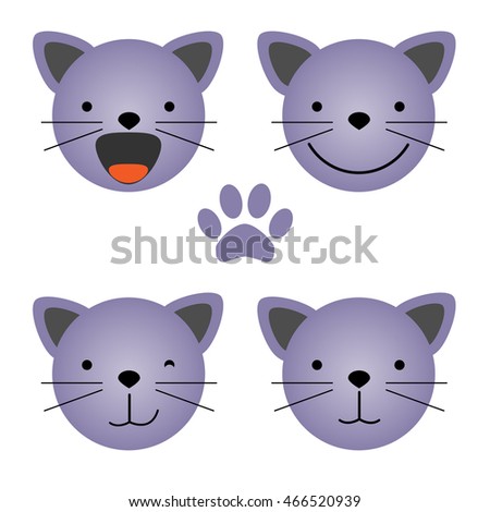 Vector flat illustration - set of cute animal faces. Cat head emotions, icons element for your design. Smiling kitty, children toy concept. Kids stuff decoration