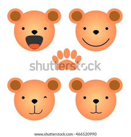 Vector flat illustration - set of cute animal faces. Bear head emotions, icons element for your design. Smiling teddy bear, children toy concept. Kids stuff decoration