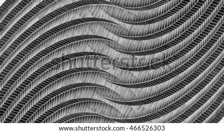 Original decorative panel in the form of a curvilinear brickwork. Substantially reworked photo of old brick wall. Distinctive architectural detail for an office or home. Contemporary interior design. Royalty-Free Stock Photo #466526303