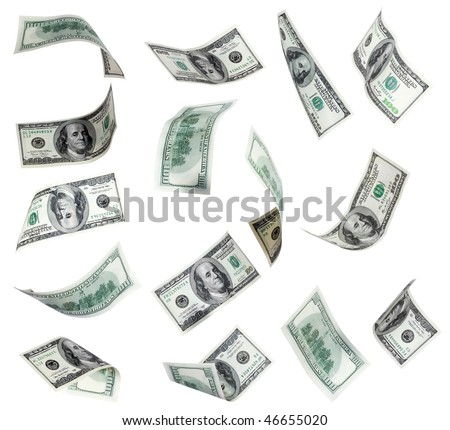Falling dollars on a white background