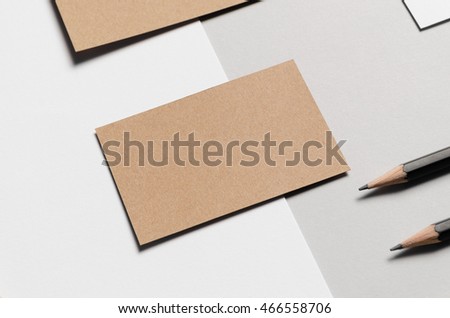 Branding / Stationery Mock-Up - Kraft & White. Close-Up - Letterhead (A4), Business Cards (85x55mm)