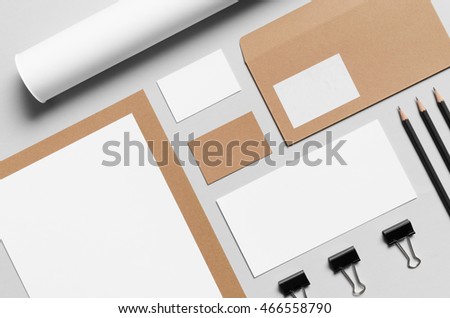 Branding / Stationery Mock-Up - Kraft & White - Letterhead (A4), DL Envelope, Compliments Slip (99x210mm), Business Cards (85x55mm), Mailing Tube
